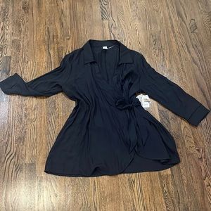 NWT! Black Light Weight Wrap Long Sleeve Dress - slightly sheer